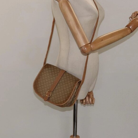 CELINE Macadam Canvas Shoulder Bag PVC Beige Gold Auth - Picture 1 of 16
